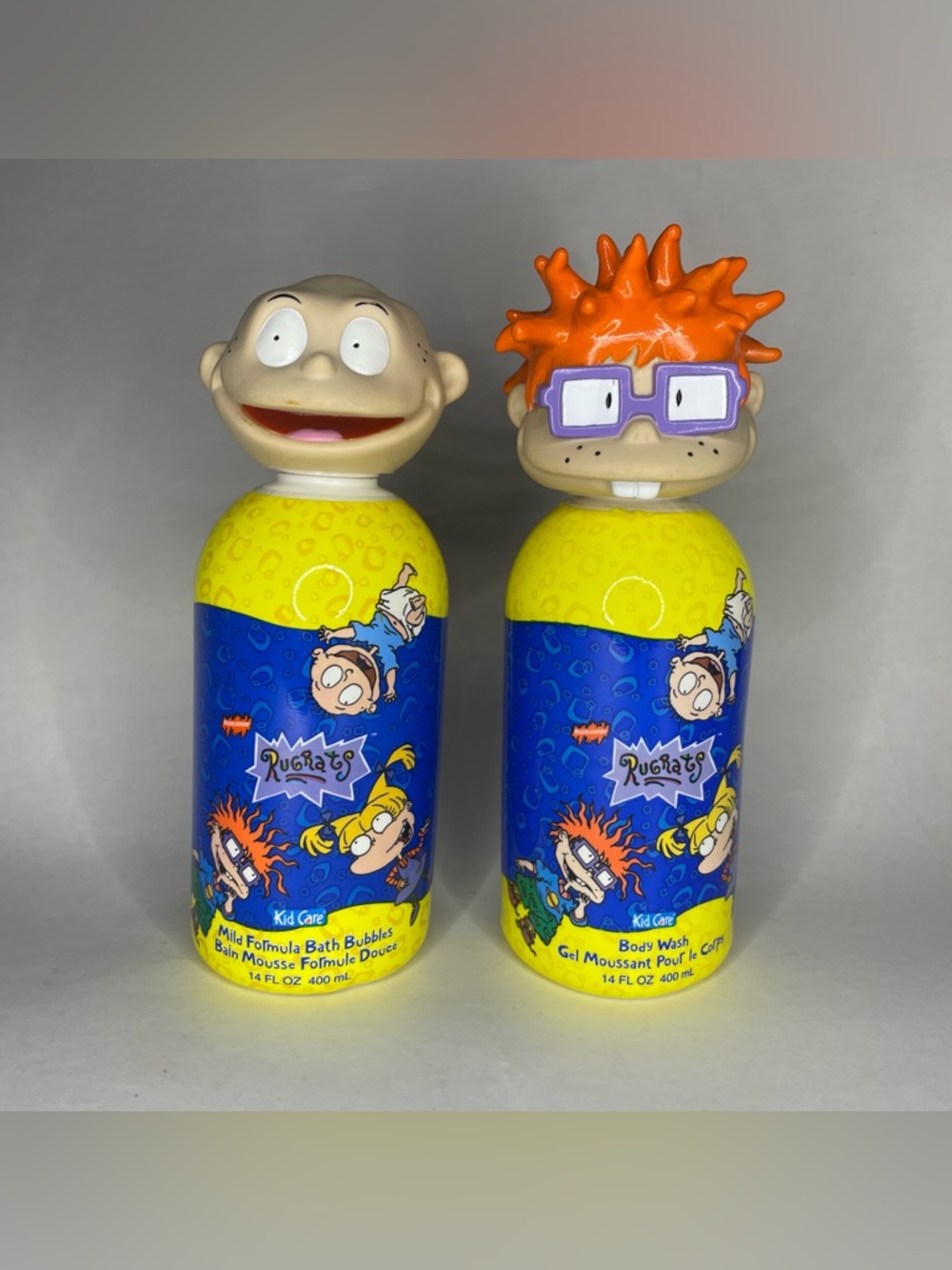 New VTG Unopened Rugrats Body Wash Bottles Tommy & Chuckie Lids Nick Lot of 2
